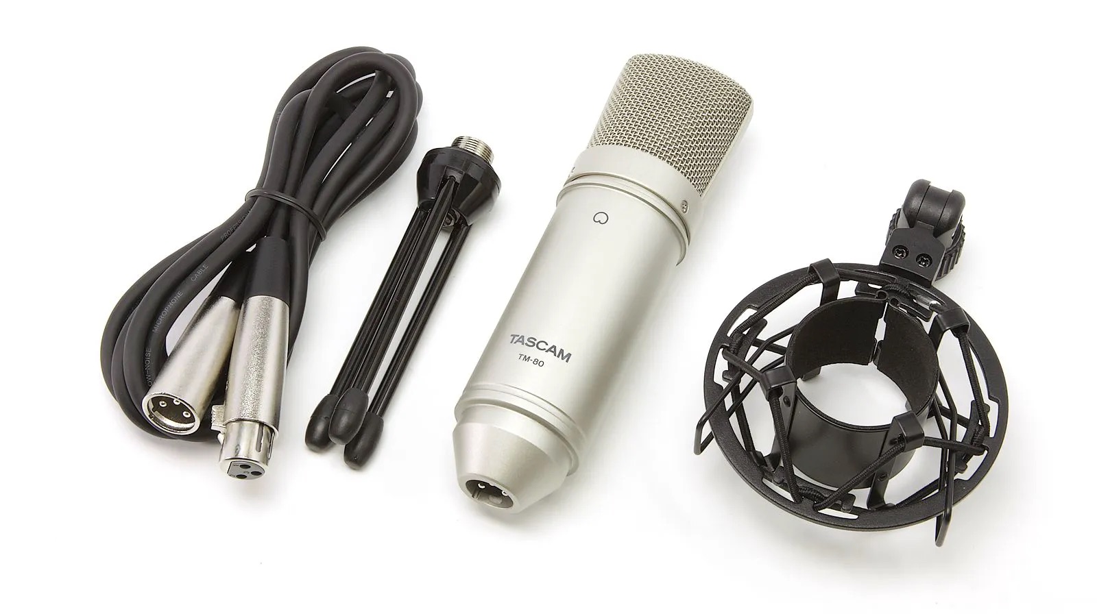 Tascam TM-80 kondensatormikrofon i Silver inkl. bordsstativ och kabel